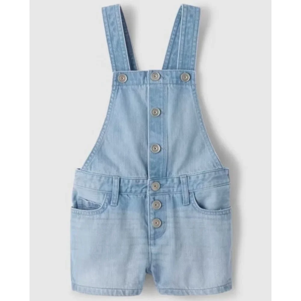 New The Children's Place Girls Button Front Denim Shortalls - Lily Wash - Size 1